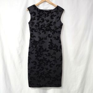 SLNY Womens Velvet Burnout Dress Size‎ 8 Black Floral NYE Glam Pencil Party